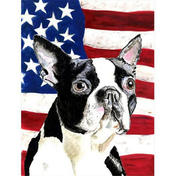 28 x 40 in. Usa American Flag With Boston Terrier Flag Canvas House Size