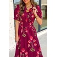 thumbnail image 5 of Women's Red Floral Print Maxi Dress – Frilled V Neck Short Sleeve Ruffle Design for Summer Vacations, XL, 5 of 12