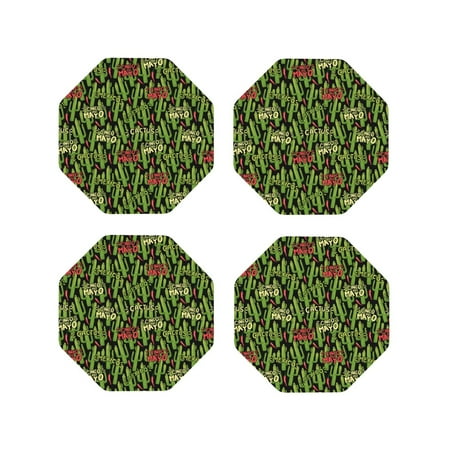 

Fuzoiu Green Cacti And Red Chili Print Leather Coasters Set Drink Coasters Set of 4 for Tabletop Protection Durable PVC Coasters Home Décor and Housewarming Gift-Octagon