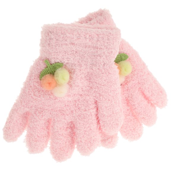 GAXIRE 1 Pair Gloves for Kids Knit Gloves Pink Polyester Warm Full Finger Protect Hands for Outdoor Activities