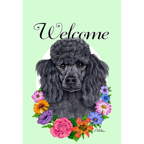 Poodle Black - Best of Breed Welcome Flowers House Flags