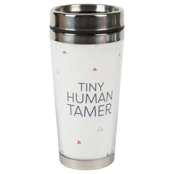 Tiny Human Tamer Geometric Cream 16 Ounce Stainless Steel Travel Mug Tumbler With Lid