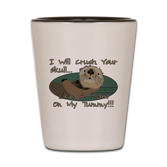 CafePress - Otter Skull Crush - White/Black Shot Glass, Unique and Funny Shot Glass