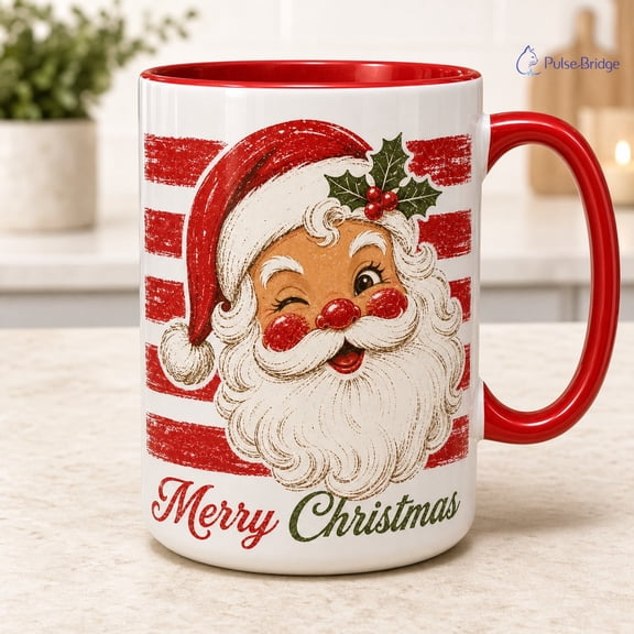 Coffee Mug Santa Christmas Coffee Mug Gift Ceramic Red Handle Holiday Drinkware