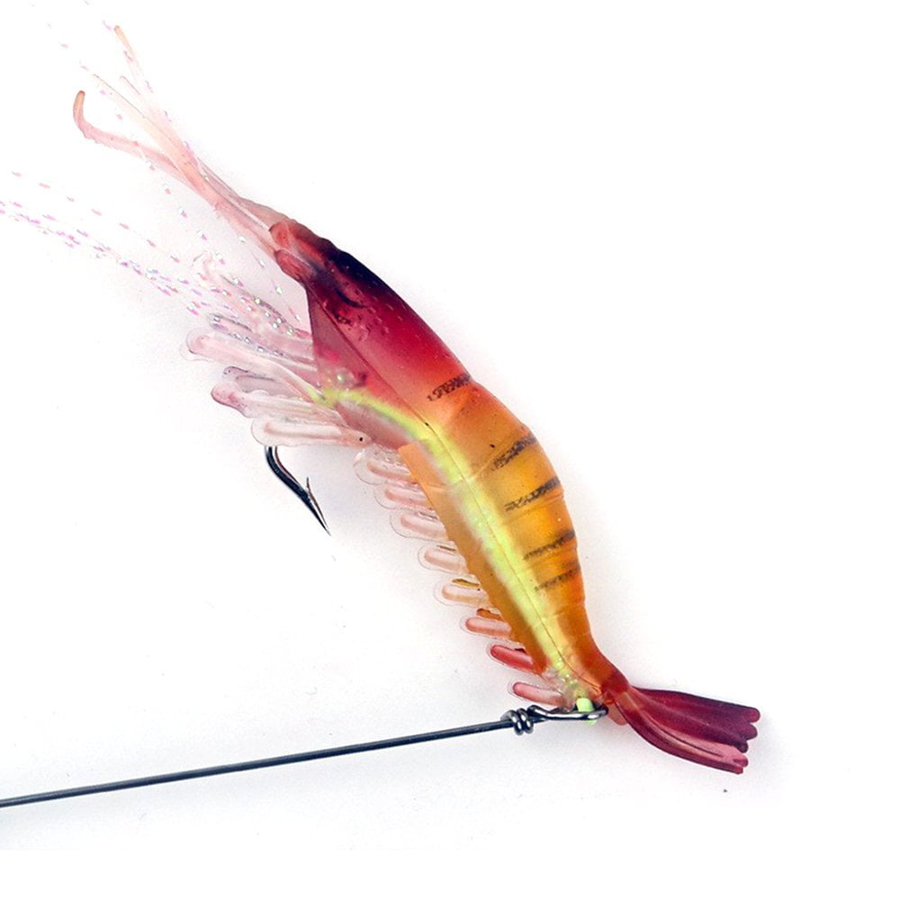 50 Pcs Lures Bait Shrimp Fishing Simulation Luminous Prawn Saltwater Hooks Set 