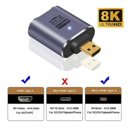 FVH Micro HDMI Male to HDMI 2.1 Female UHD Extension Gold Converter Adapter Support 8K 60hz HDTV