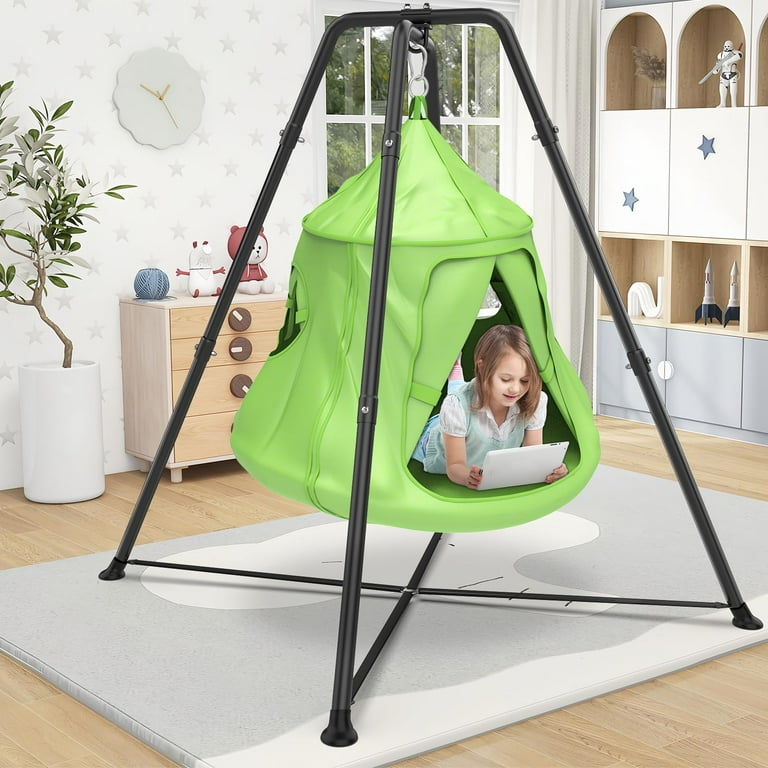 CA4LA SWING グリーン X-Shaped Swing Set with Play Tent Swing Chair, Hanging Hammock