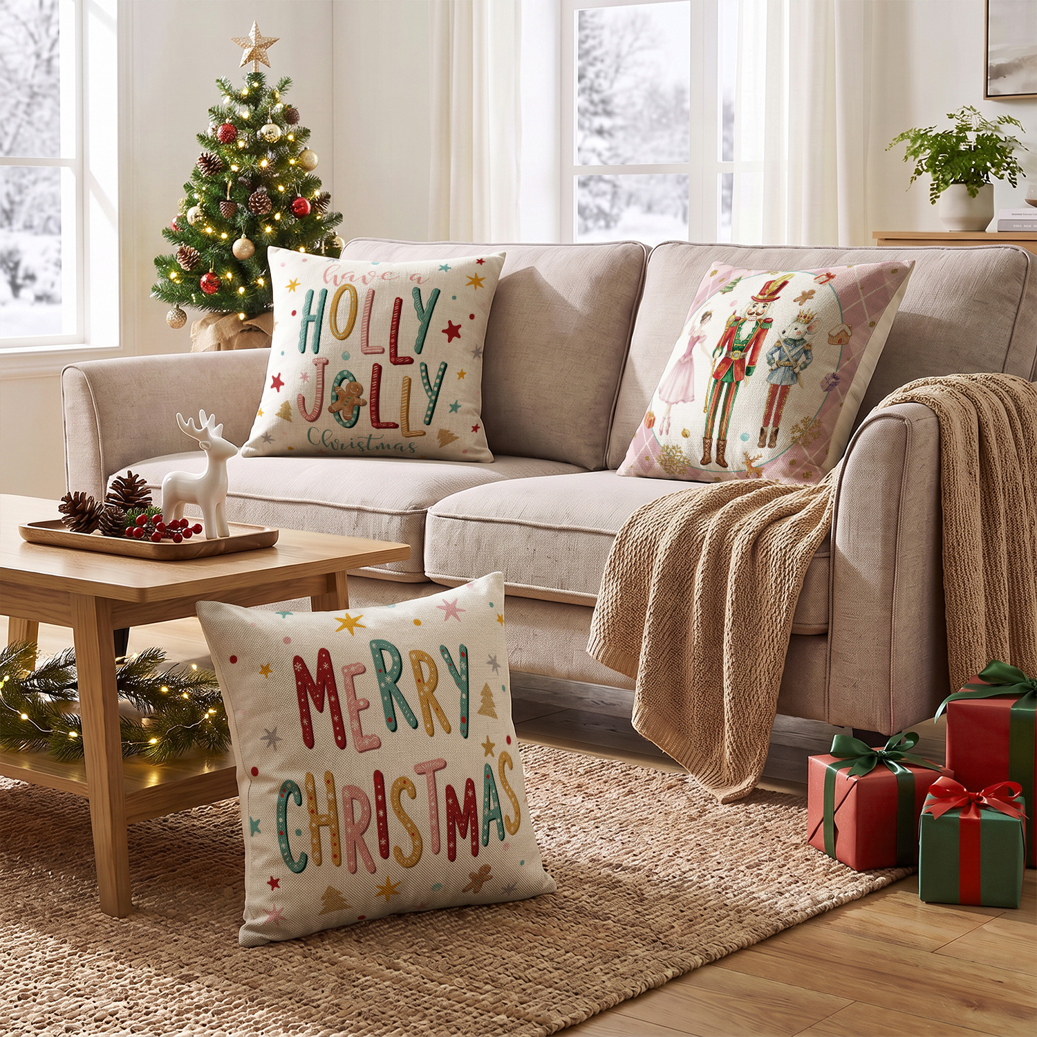 Sm:)e Pink Christmas Throw Pillow Covers, Set of 4 photo 7