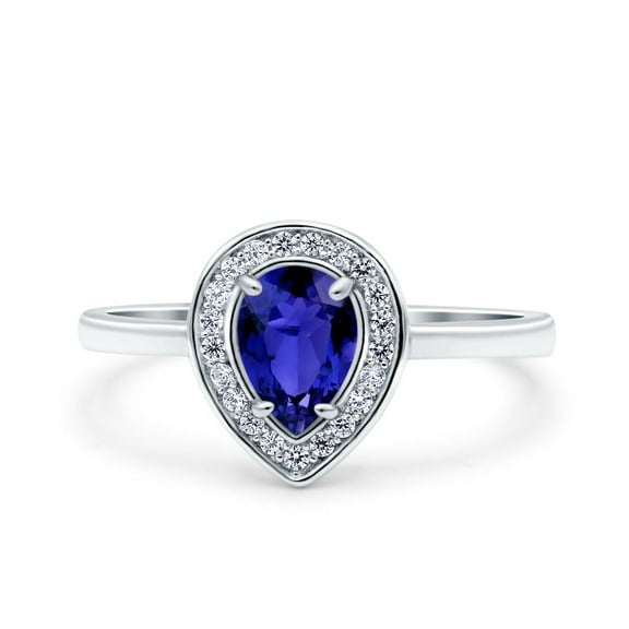 Pear Teardrop Art Deco Ring Blue Sapphire CZ 925 Sterling Silver Size 5