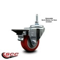 thumbnail image 2 of 3 Inch Red Polyurethane 3/8 Inch Threaded Stem Caster with Brake, 2 of 2