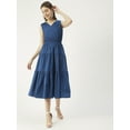 thumbnail image 3 of Moomaya Solid Cotton Sleeveless Dress, V-Neck Smocked Waist Tiered Midi Dress, 3 of 8