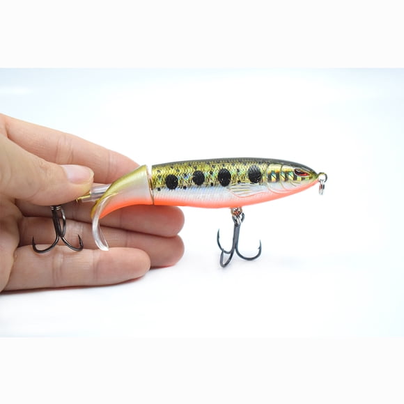 Topwater Popper Bionic Propeller Tractor Hard Bait Fishing Lure Rotation Tail Fishing Lure Bait 2 Segment Fishing Bass Lure Artificial Bait Lifelike Crankbait Hooks Trout Bass Pike Fishing Lure 3.7in