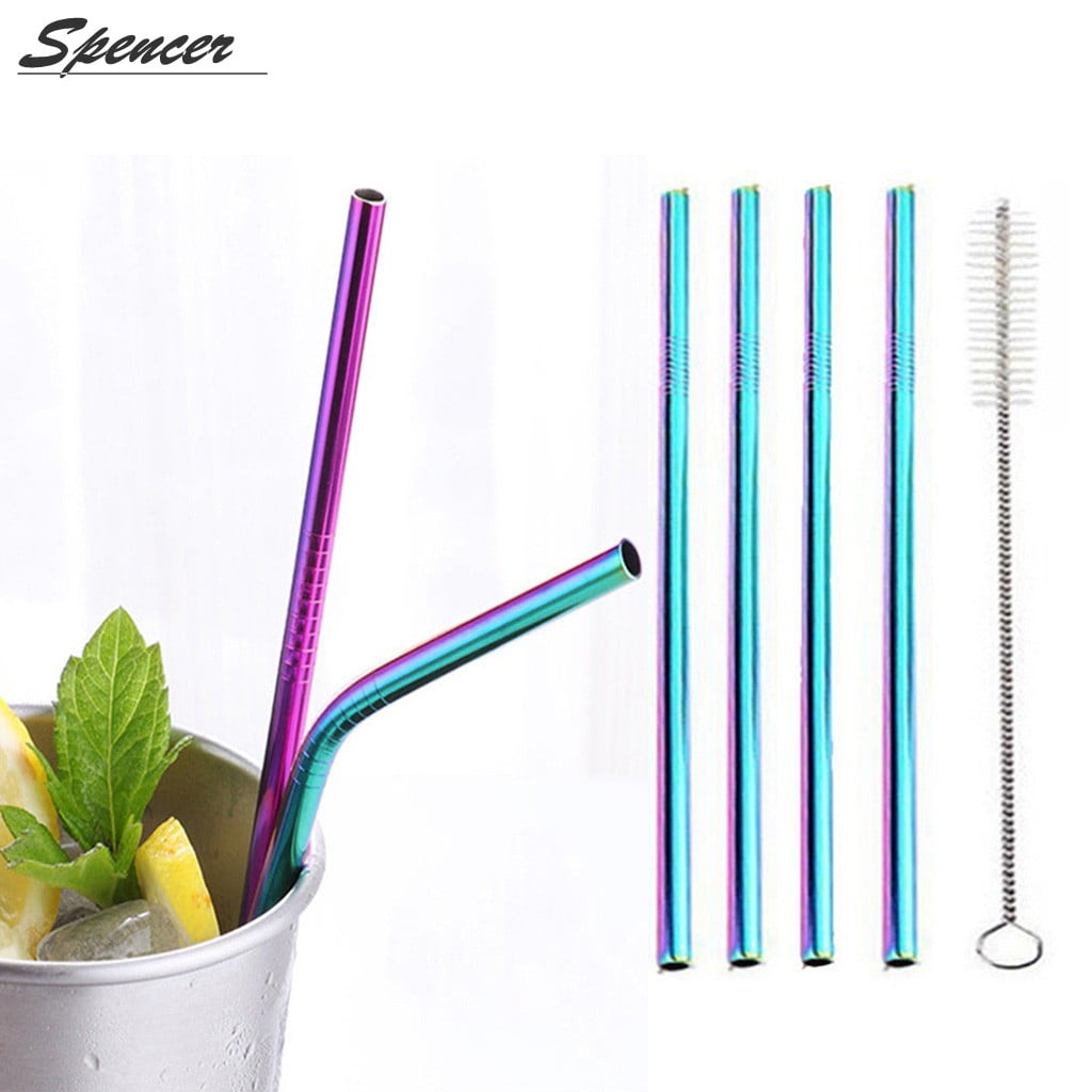Spencer Set of 4 Stainless Steel Straws Extra Long 10.5" Straight Drinking Straws for 30OZ Yeti
