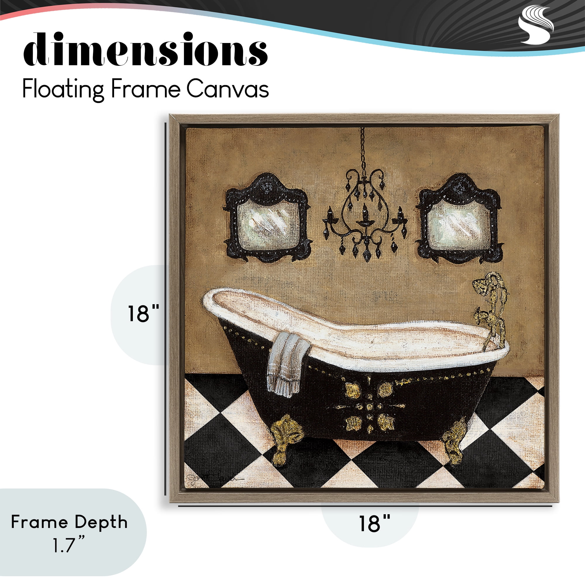 Stupell Industries Elegant Vintage Bathtub Brown Framed Floater Canvas Wall Art, design by Janet Tava