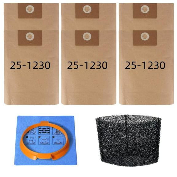 20-1200A Foam Filter , 20-1100N Cloth Filter & Clamp,25-1230 High-Efficiency Disposable Bag 6-Pack,Compatible with Hyper Tough 3 Gallon Vacuum (AT18203P-3B)