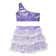thumbnail image 3 of Kids Girls 2 Piece Dance Outfits Sets Sequin One Shoulder Crop Top with Skirt Jazz Latin Ballroom Costume Multicolor 3-4Years, 3 of 5
