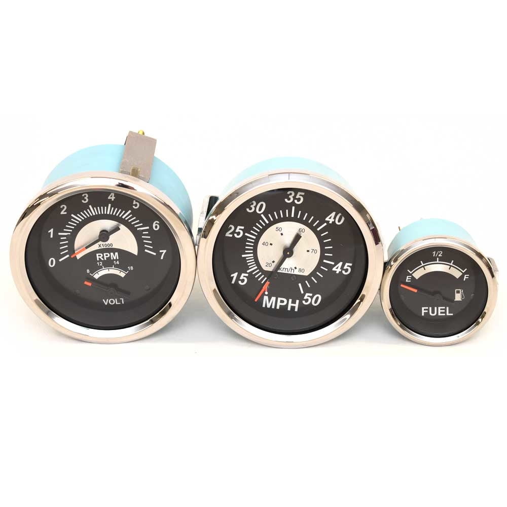 Teleflex Boat Gauge Set w/ MultiFunction Tachometer Sterling Black