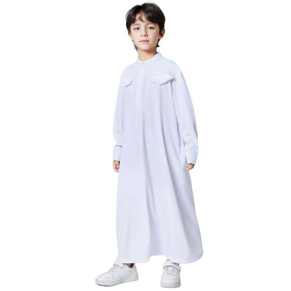 Kids Arabic Thobe Thobe Long Sleeve Kaftan Stand Collar Robe With Button Up For Boys Girls Boys Top Undershirts