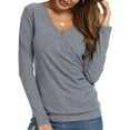 thumbnail image 3 of Xuanfei Women Solid Front Surplice Wrap Button V Neck Long Sleeve T-shirt, 3 of 5