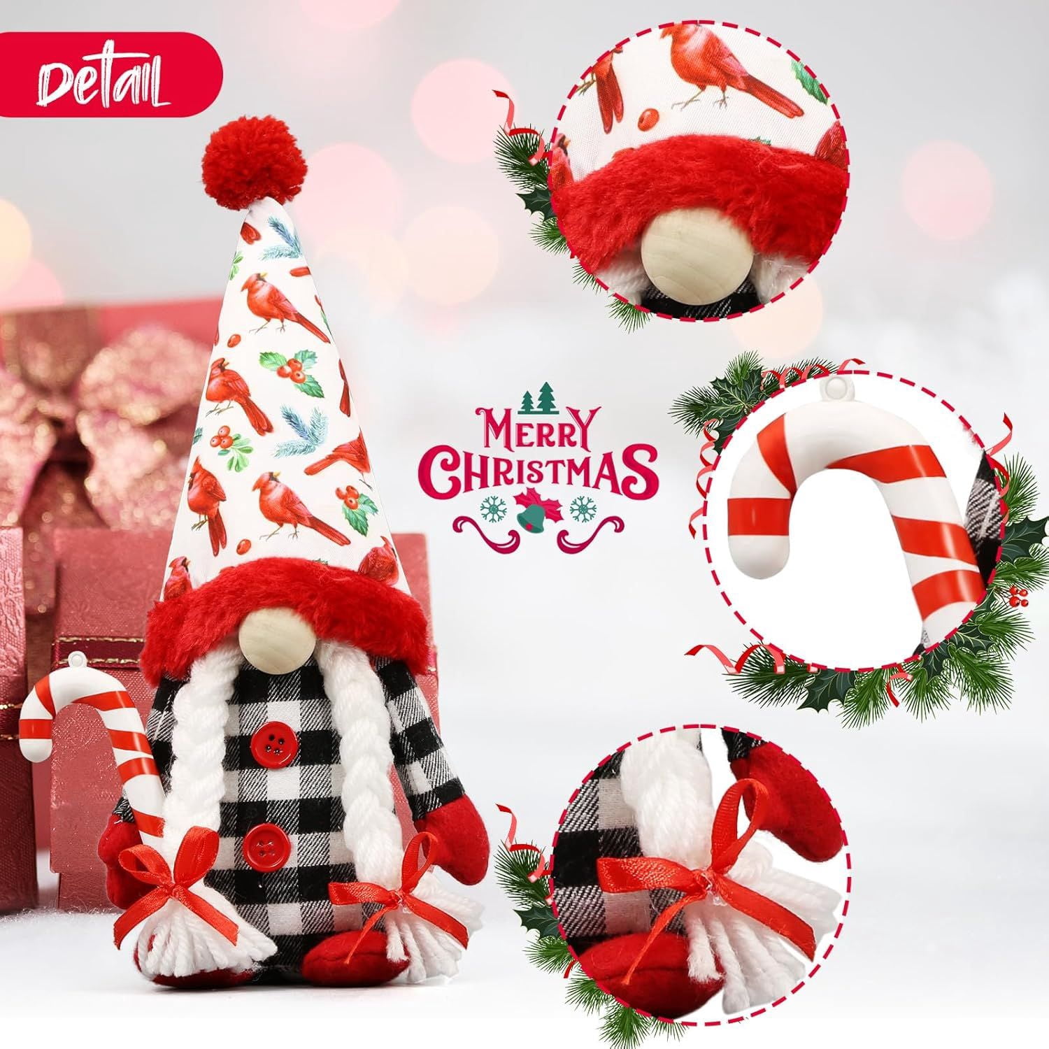 Christmas Red Cardinal Gnomes Decorations for Home, Indoor, Office- Xmas Gnomes Plush Doll - Christmas Elf Decoration Swedish Tomte - Red Cardinal Decor for Table - Gnomes Gifts for Women