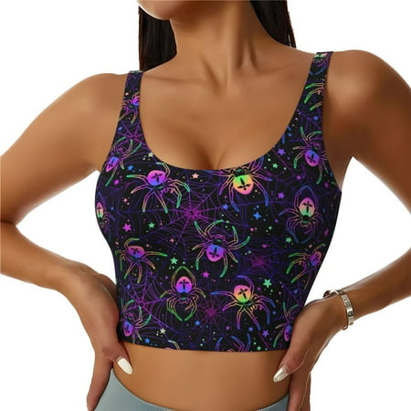 Jgfou Multi-colored Spiders Print Womens Sports Bra - Padded Workout Sports Bras Crop Tank Top