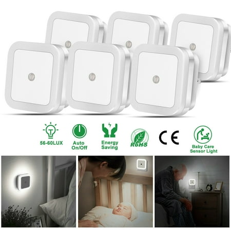 

Plug-in LED Night Light with Smart Sensor - Auto On/Off LED Lights Dusk to Dawn for Bedroom Bathroom Stairs Kitchen Hallway - Compact Design Energy Efficient Daylight White(6 Pack)