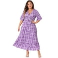 thumbnail image 3 of DARING DIVA Plus Size Bell Sleeve Ruffled Hem Boho A Line Long Dress 1X Purple, 3 of 6