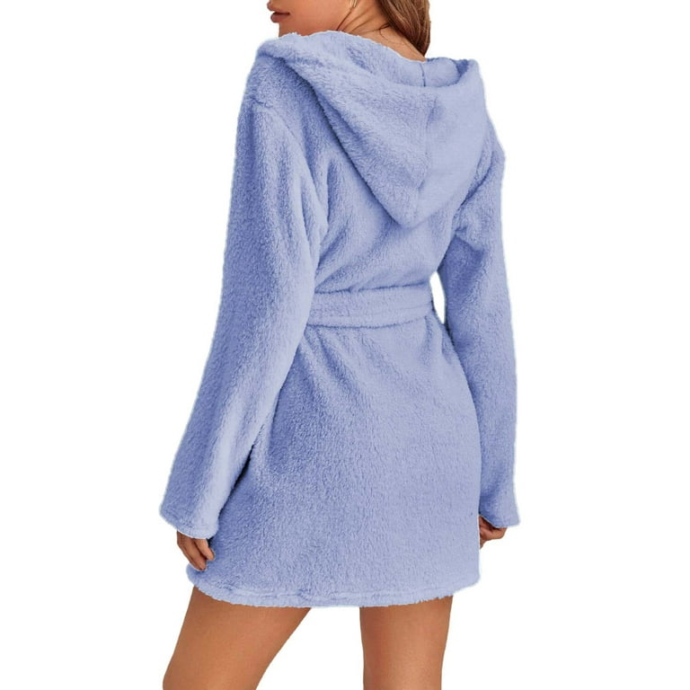 Holiday Deals Yievot Robes for Women Hooded Bathrobe Lightweight Soft Plush  Long Flannel Sleepwear Plush Bathrobe Loungewear