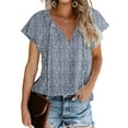 thumbnail image 1 of Womens Blouses Floral Print V Neck Ruffle Short Sleeve Shirts Casual Summer Tops Blouse, 1 of 5