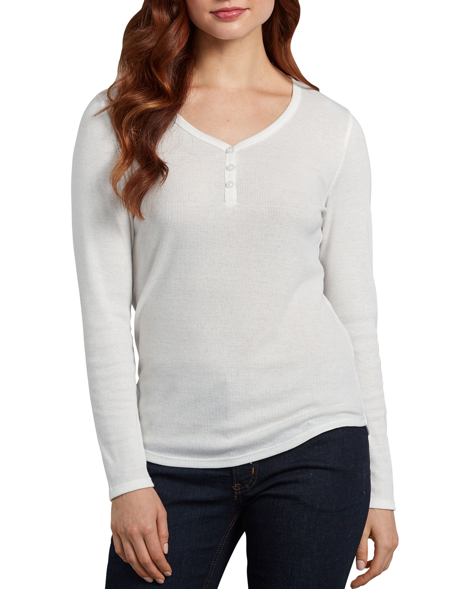 Dickies Womens Plus Long Sleeve Henley Shirt, 2X PLUS SIZE, Opaque