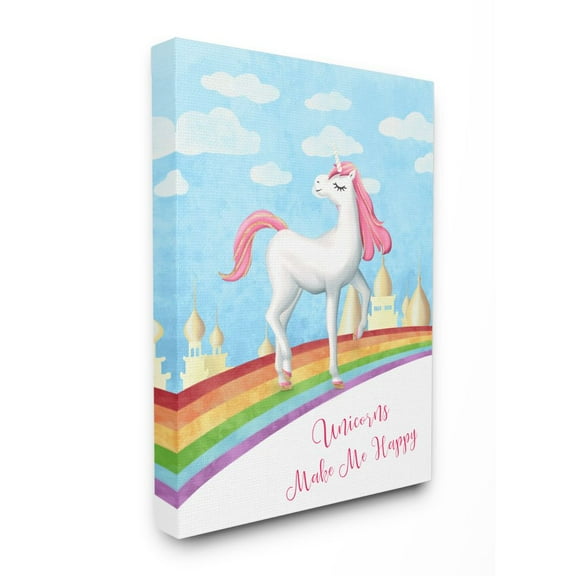 Stupell Industries Unicorns Make Me Happy Rainbow Design Canvas Wall Art by Ziwei Li