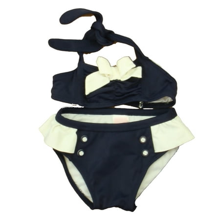 

Pre-owned Janie & Jack Girls Navy | White 2-piece Swimsuit size: 6-12 Months