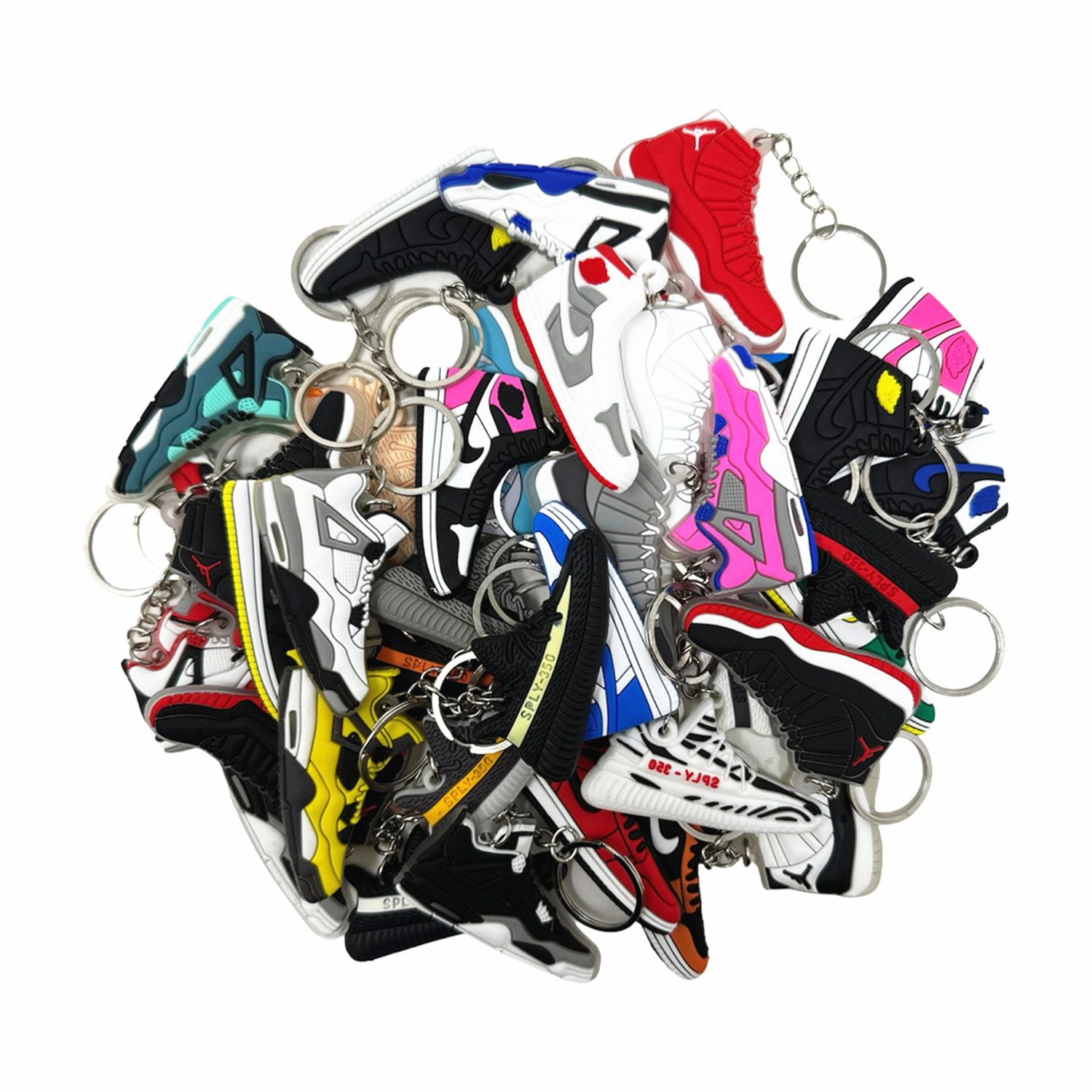 100 Pcs of 2D Sneakers Keychains Hype Beast Sneaker 2D Variety of Keychains Lot (Random Color and Design)