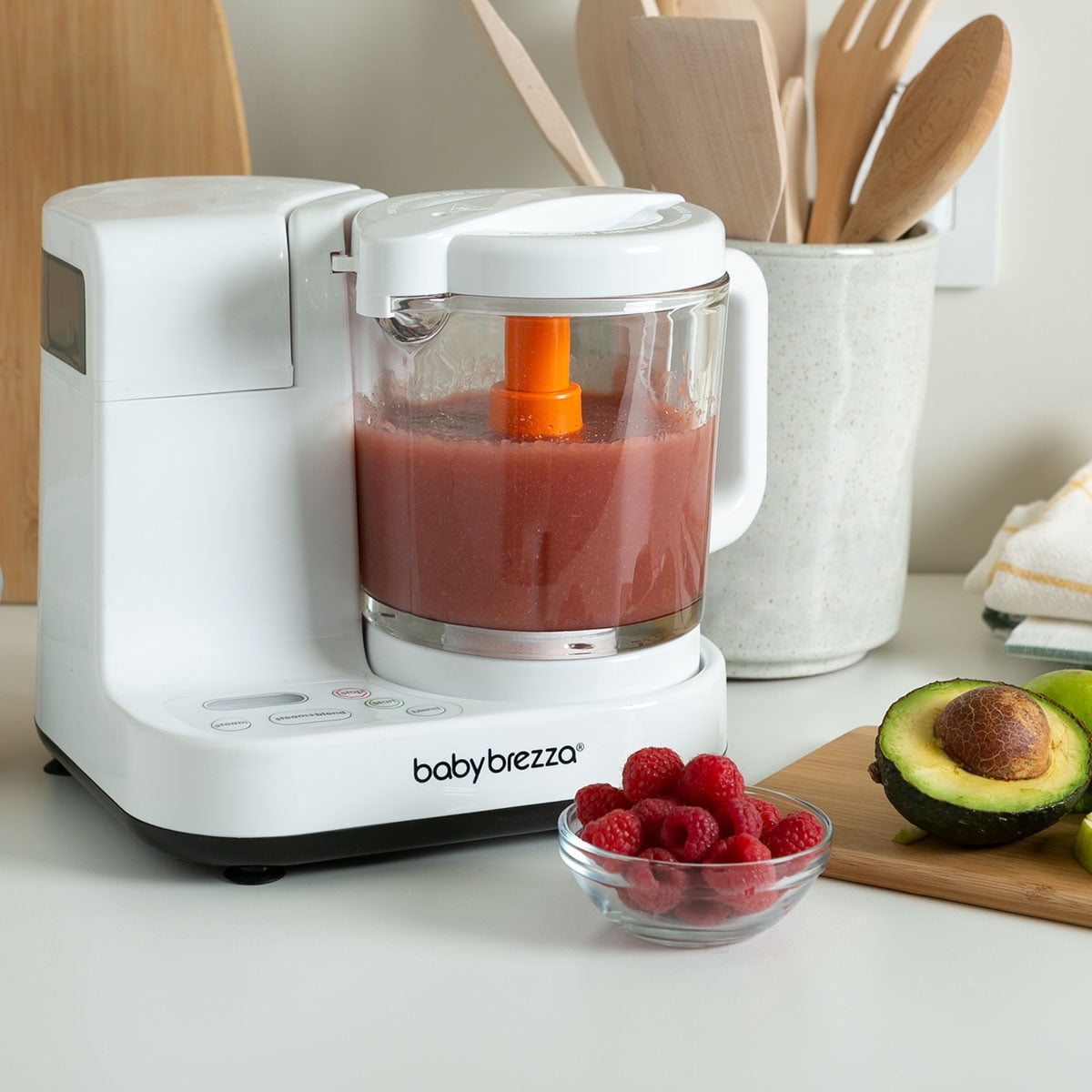 Baby Brezza Glass Baby Food Maker Cooker and Blender to Steams in Glass Bowl - 4 Cup Capacity Glass Food Maker