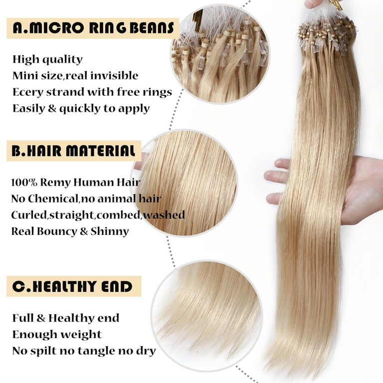 Remy Loop Micro Bead Hair Extensions Human Hair Silky Straight Micro Ring  Human Hair Extensions 1g/Strand ,50g Real Virgin Micro Loop Hair Extensions