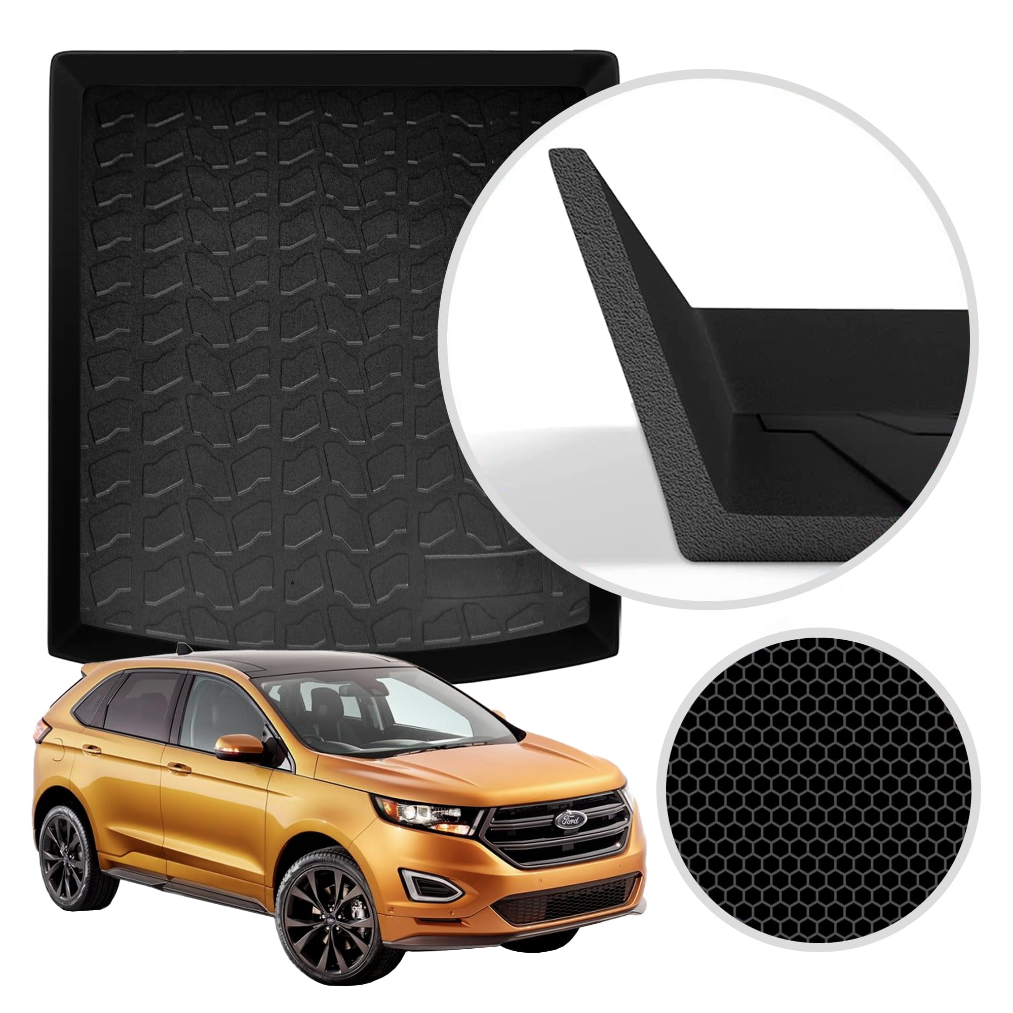 Premium Cargo Liner for Ford Edge 2015-2022 - 100% Custom Fit Car Trunk Mat - Easy-to-Wash & All-Season Black Cargo Mat - 3D Shaped Laser Measured Trunk Liners for Ford Edge 2015-2022. VT01