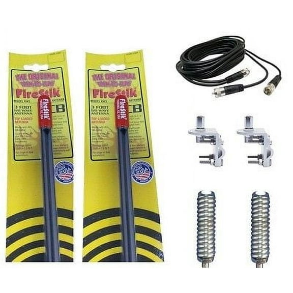 NEW 2 FIRESTIK 2 KW3 B 3FT BLACK CB ANTENNAS, 18FT DUAL COAX, MOUNTS & SPRINGS