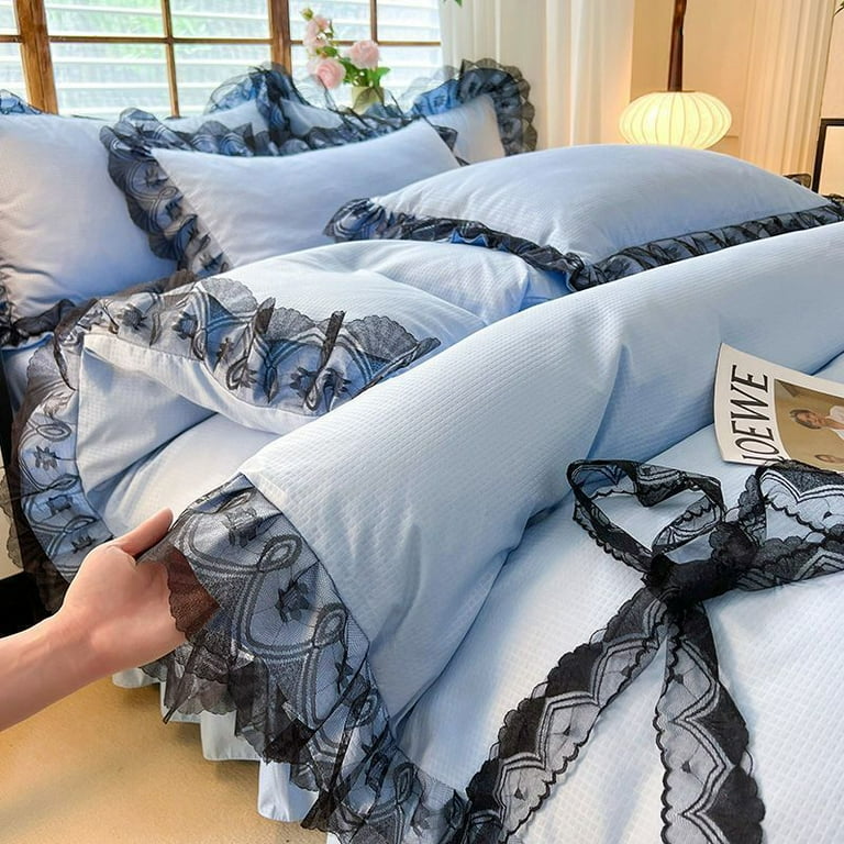 Black Lace Four-piece Set Celebrity Princess Style Ruffled Quilt