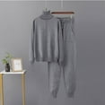 thumbnail image 2 of Women's 2 Piece Outfits Turtleneck Long Sleeve Pullover and Baggy Pants Solid Sweatsuit Gray Free Size, 2 of 3