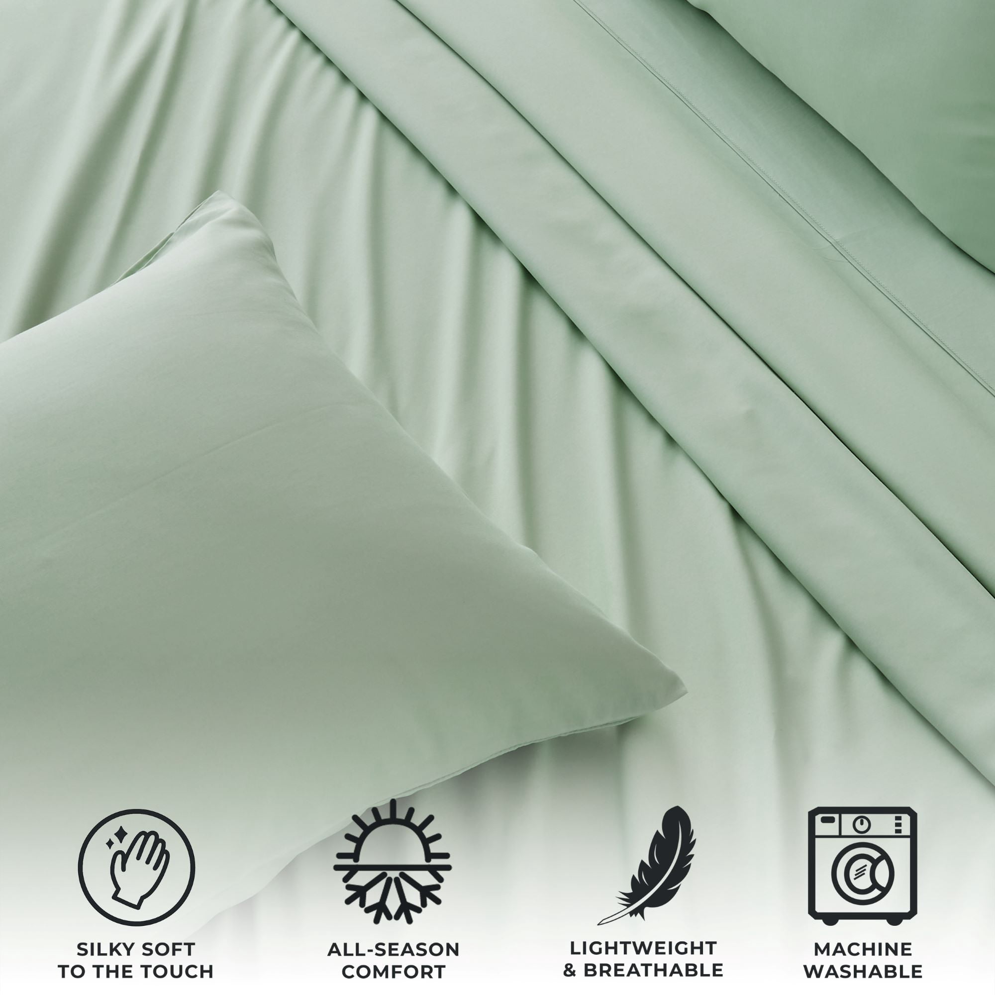 Great Bay Home Solid Viscose from Bamboo Wrinkle-Resistant Sheet Set  (Queen, Sage)
