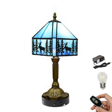 Kiven Cordless Table Lamp,1-Light Dimmable Bedside Lamps for Nightstand with Pink Glass Lampshade, Tiffany-Style Rechargeable Desk Lamp for Reading Home Decor Bedside TD0775
