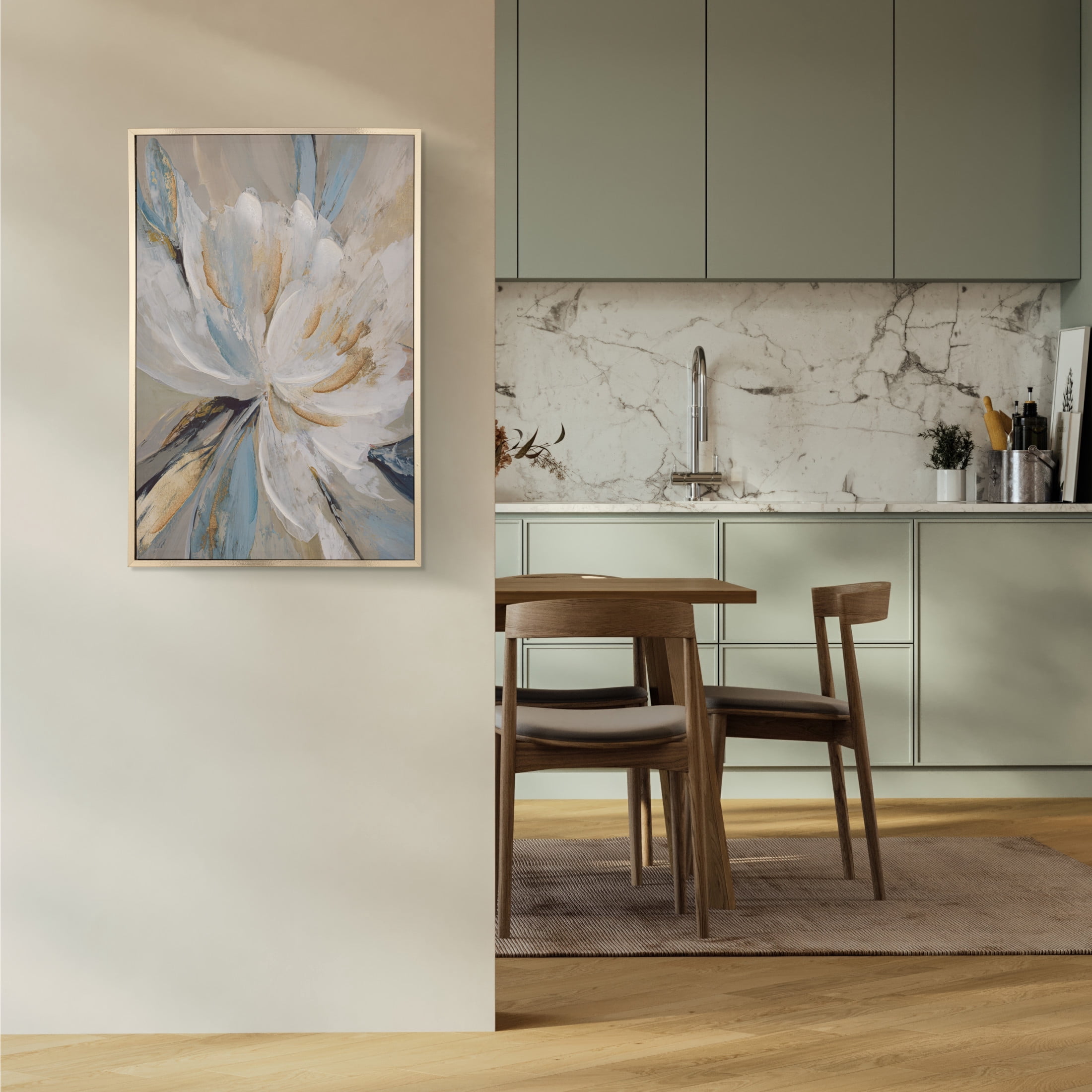 Gallery Solutions Set of 2 Large Framed Floral Canvas Art - 24x32 White Blossoms with Gold Glitter and Hand-Painted Embellishments for Elegant Wall Décor