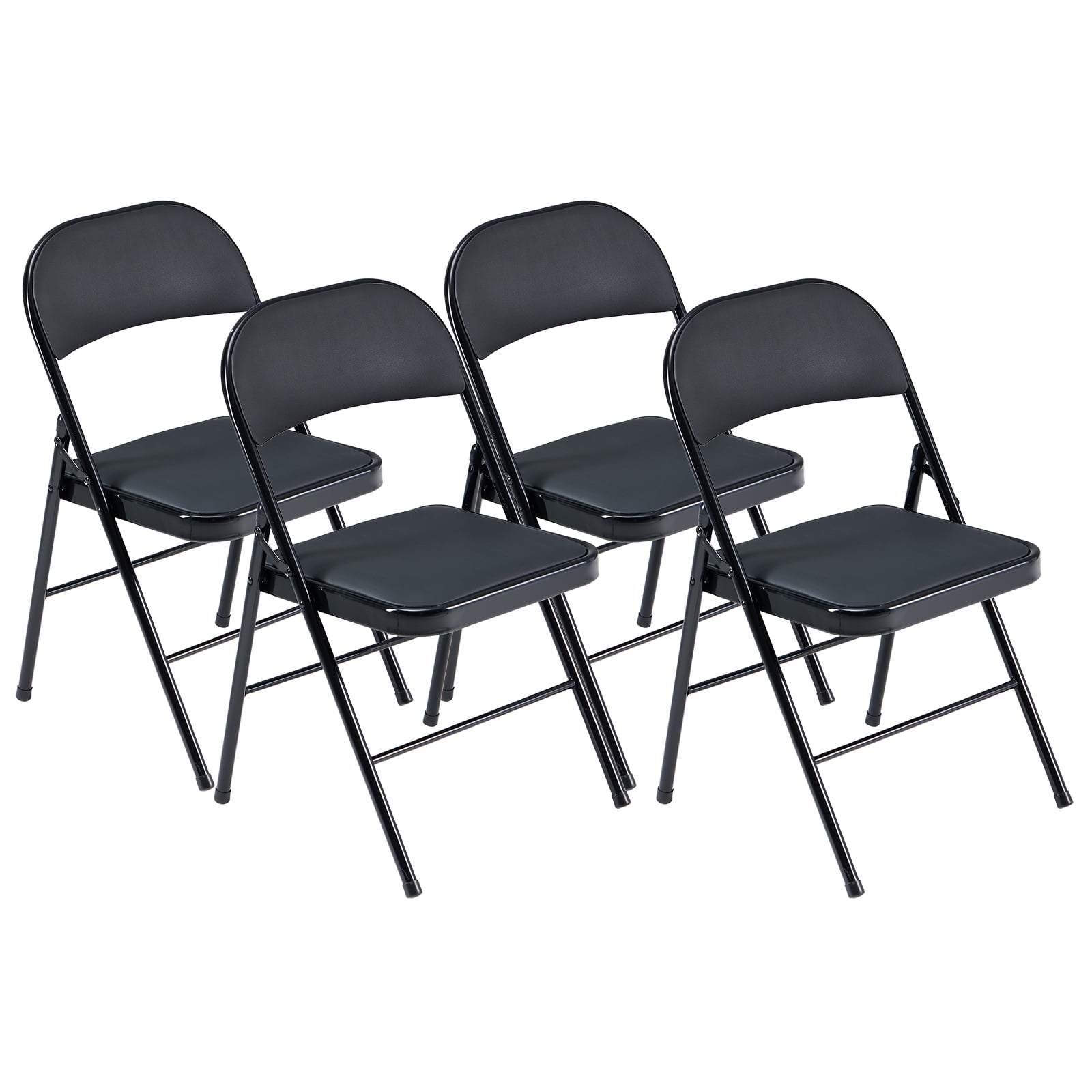 UBesGoo 4 Pack Folding Chairs Cushioned Padded Seat Wedding Chairs with Metal Frame Home Office Party Use, Black
