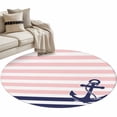 thumbnail image 2 of Anchor Pink Round Area Rug 3 FT, Small Kitchen Bathroom Mats, Modern Navy Blue White Striped Nautical Washable Indoor Outdoor Throw Runner Carpet Non-Shedding Doormat for Table Shower Sofa Entryway, 2 of 8