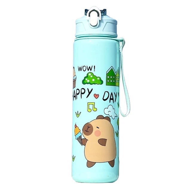 Botella de agua Capybara de 700 ml con pajita y asa, linda taza de viaje for niños y adultos