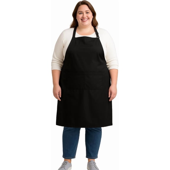 URBY 1pc Plus Size Apron with Pockets Extra Wide for Kitchen Cooking, Black