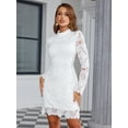 thumbnail image 4 of EILLY BAZAR Guipure Lace Fitted Dress for Women Mock Neck Long Sleeve Female Above the Knee Dress White M, 4 of 4