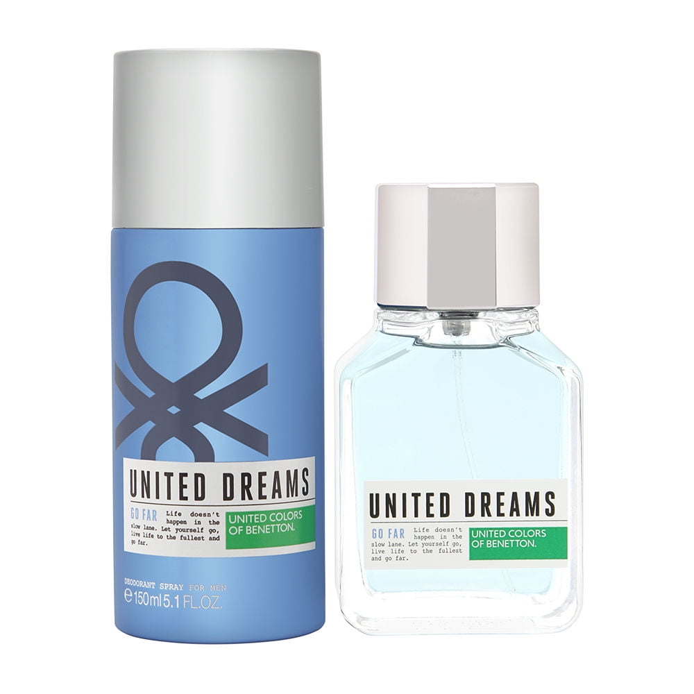 United Dreams Go Far by United Colors of Benetton for Men 2 Piece Set Includes: 3.4 oz Eau de Toilette Spray + 5.1 oz Deodorant Spray