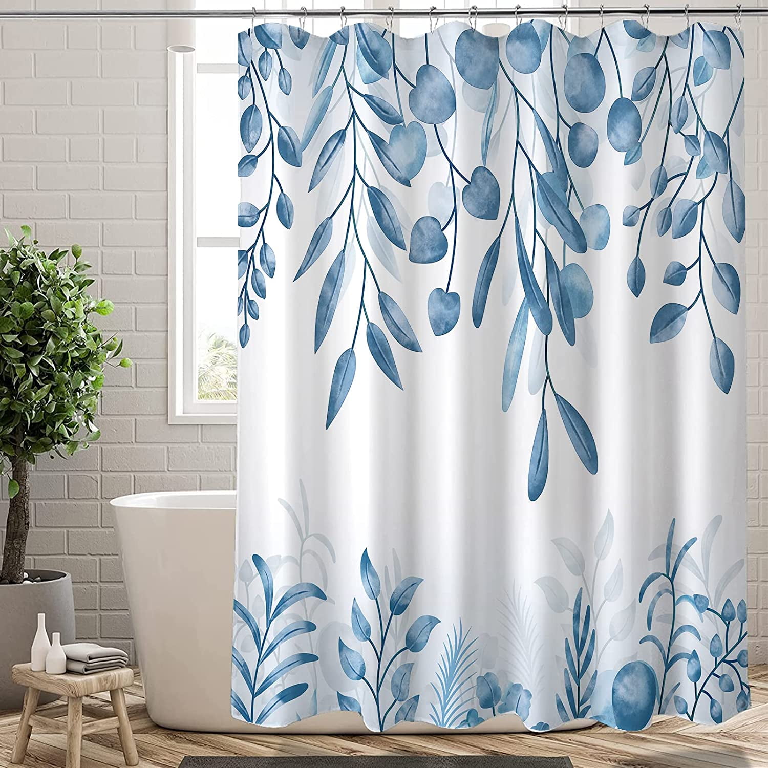 Extra Long Shower Curtain 72x84 inch Length, Aesthetic Blue Eucalyptus