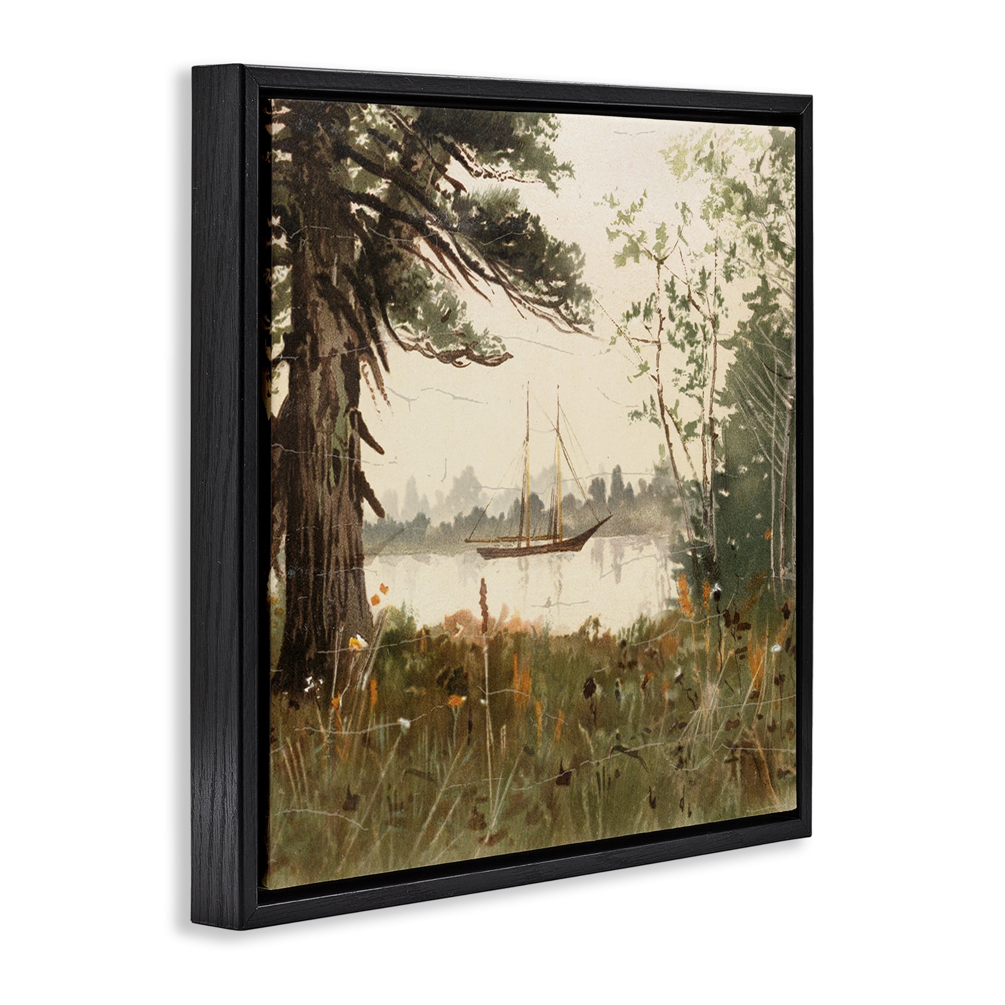 Stupell Industries Boating View Through Trees Black Framed Floater Canvas Wall Art, design by Lula Bijoux & co.